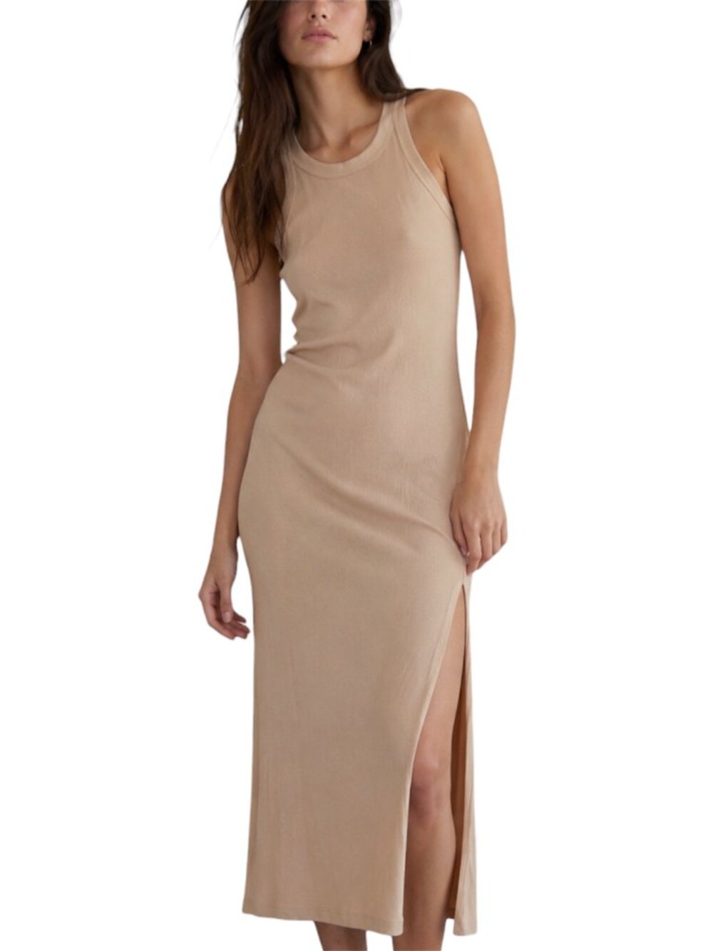 S LNA Brown Candi Ribbed Bodycon Maxi Tank Dress